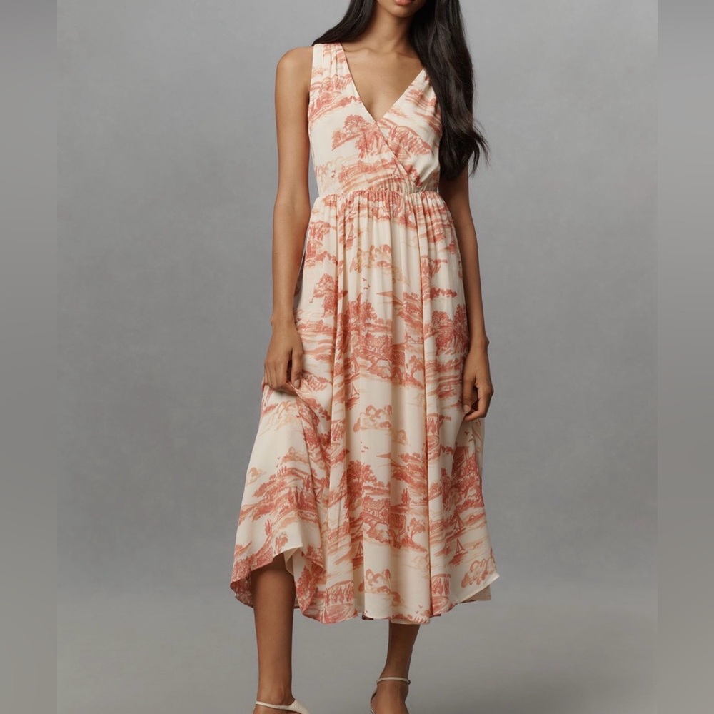 Reformation Farrah Sleeveless Red and Cream Patterned Dress - Picture 4 of 4